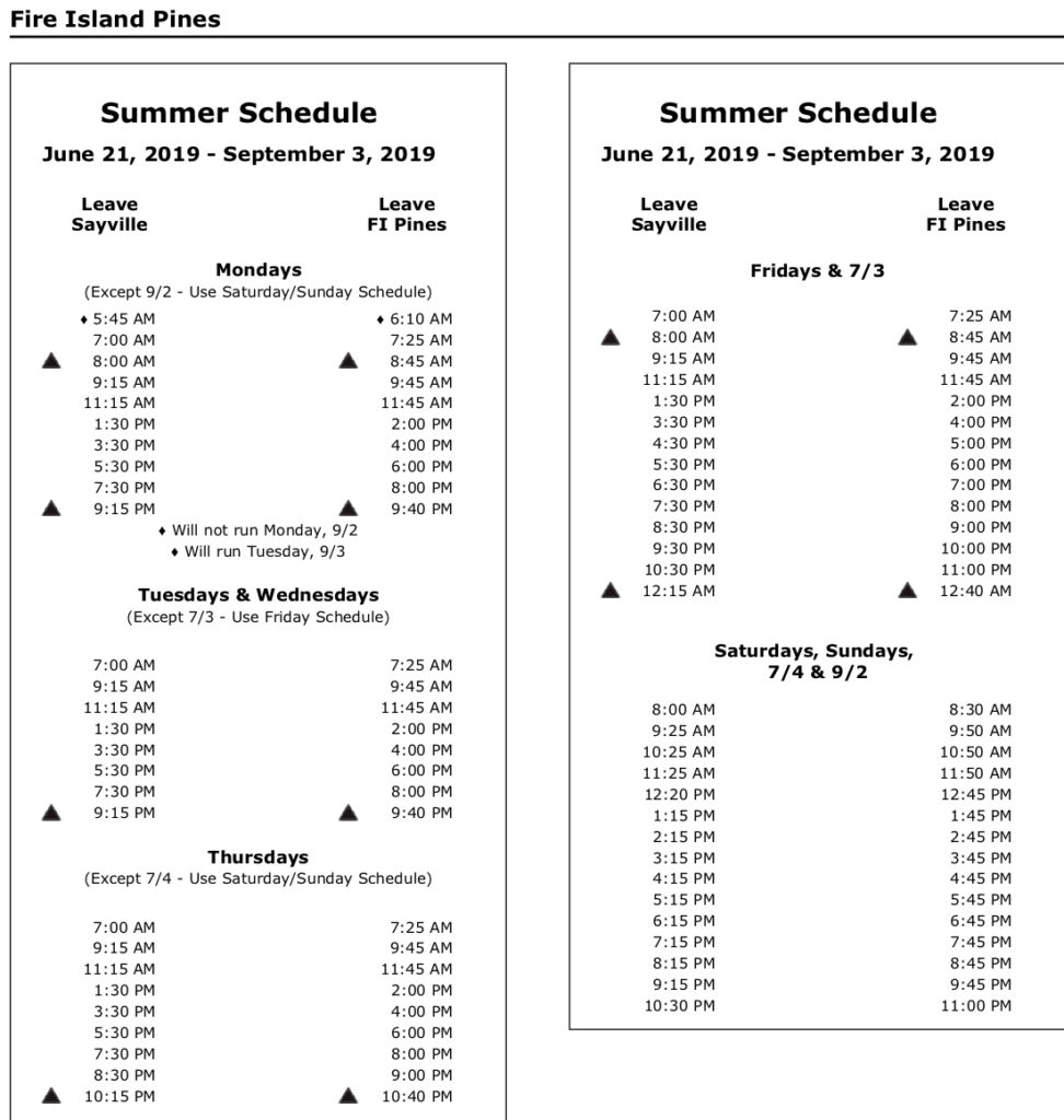 Fire Island Ferry Schedule 2019 Fire Island