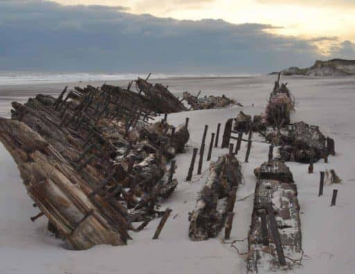 The remains of the Bessie White shipwreck which were washed ashore.