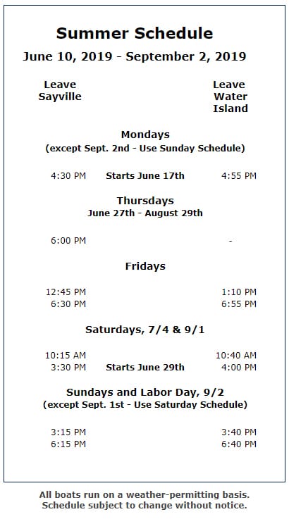 Fire Island Ferry Schedules